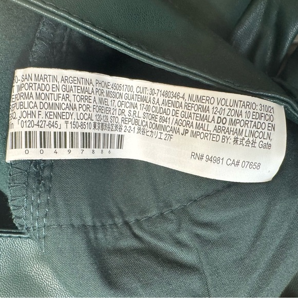 Forever 21 Dark Green Faux Leather Green Pants NWT Bootcut Size Medium Regular - Picture 12 of 13